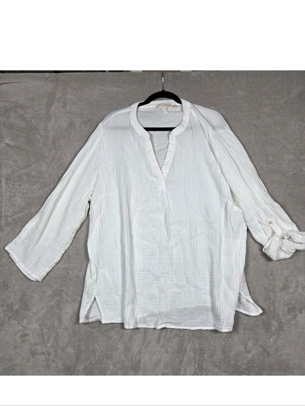 Soft Surroundings BEACH SIDE GAUZE TUNIC Blouse Button Tab Henley 2XL - Picture 1 of 8